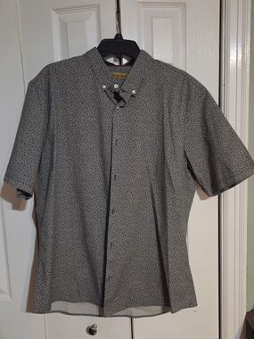 Cigar Box Mens Short Sleeve Button Down Shirt, L,Gray Floral Ditsy Pattern
